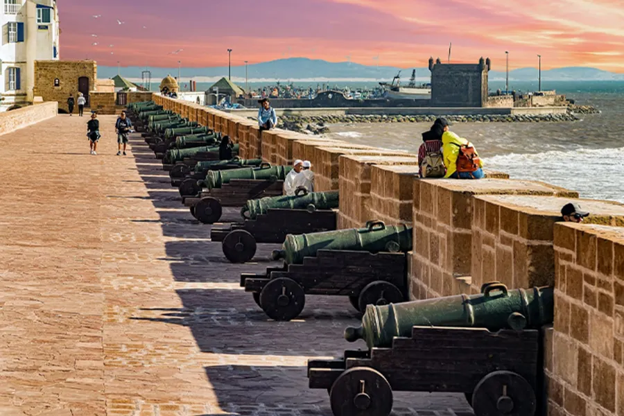 Bronze cannons along the Skala ramparts above the Atlantic in Essaouira, day 11 of the 14-Day Morocco Tour from Casablanca: Morocco at Leisure