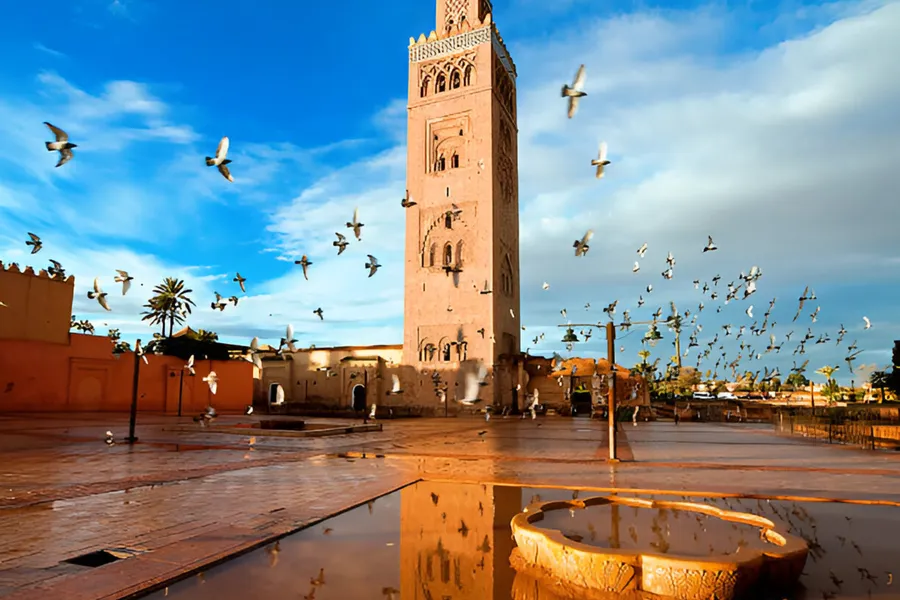 The 12th-century minaret of the Koutoubia Mosque in Marrakech, day 10 of the 14-Day Morocco Tour from Casablanca: Morocco at Leisure