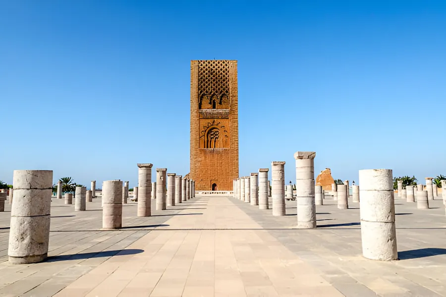The Hassan Tower and its stone columns in Rabat, day 2 of the 14-Day Morocco Tour from Casablanca: Morocco at Leisure